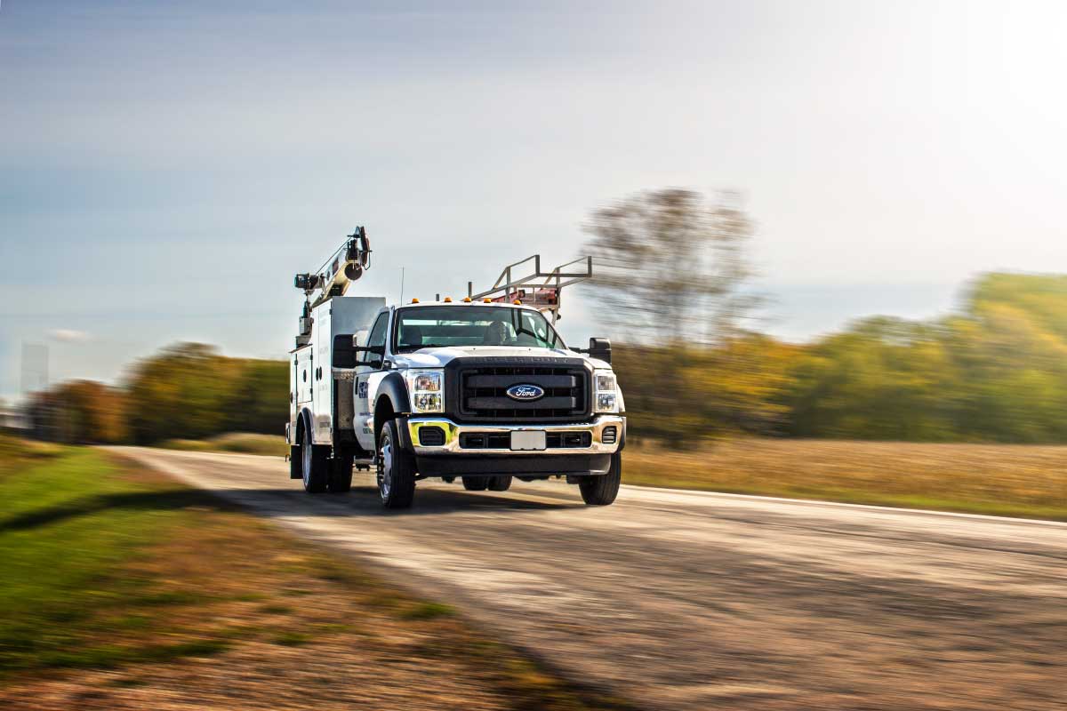 Crane service truck on the road